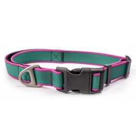 Waterproof Stain-Resistant Dog Collar, Green & Pink Color Block Pet Neck Strap, Adjustable Quick-Release Buckle, Comfortable No Choking